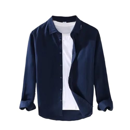 MQMYJSP Herren Frühlings und Sommer Baumwoll Leinen Langarm Hemd geschäftlich lässig 9027 Royal Blue XS von MQMYJSP