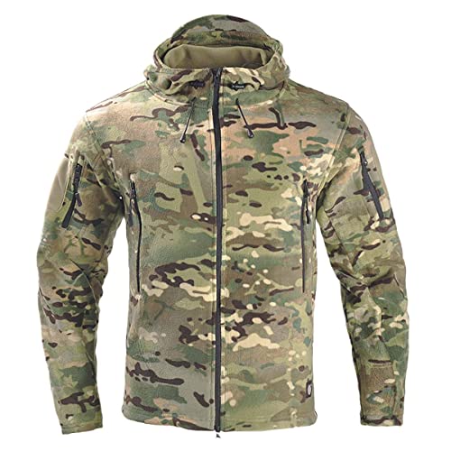 MQMYJSP Herren Militärjacke: Fleece-Taktikkampf,durchgehender Reißverschluss,mit Kapuze,ideal zum Wandern Multicam M von MQMYJSP