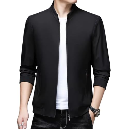 MQMYJSP Herren Stehkragenjacke einfarbig lockerer Sitz Freizeitkleidung black XXL von MQMYJSP