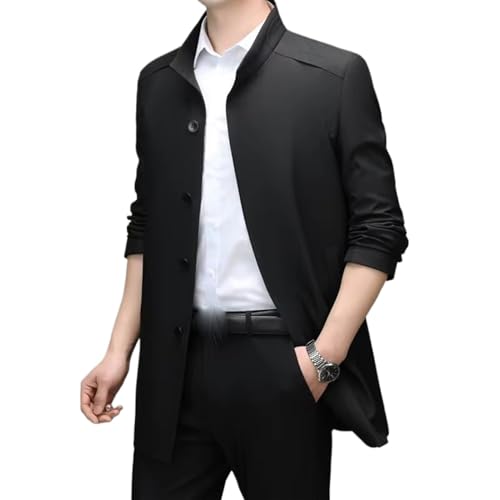 MQMYJSP Herren langer Stehkragen Trenchcoat Business Casual Stil black XL von MQMYJSP