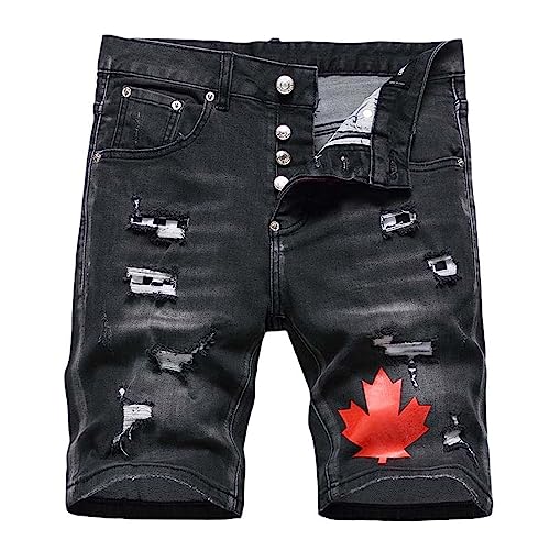 MQMYJSP Sommer Herren Kurze Denim-Jeans,Enge Shorts,Hosenhälfte,gerade Loch,blau waschbar,Bestickt DS1107 30 von MQMYJSP