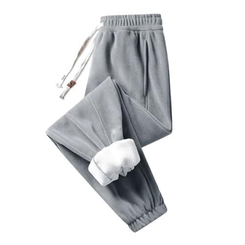 MQMYJSP Warme Fleece Casual Hosen Winter Verdicken Hosen Für Männer Lose Jogger Jogginghose Y2k Fleeced Kleidung Mann Hosen Light Gray M von MQMYJSP