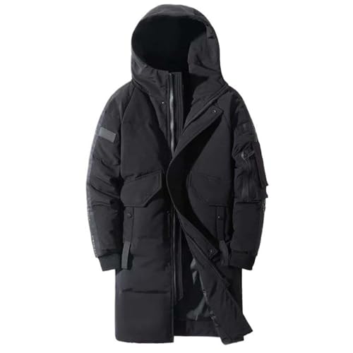 MQMYJSP Winter-Herren-Daunenjacke mit Kapuze langer Mantel winddicht wasserdicht dick warm Herrenbekleidung Parka Black L von MQMYJSP