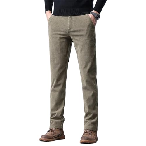 MQMYJSP Winterhose verdicktes Fleece Business-Freizeithose Baumwolle weich warm schlank kleine gerade Hose für Herren Khaki 32 von MQMYJSP