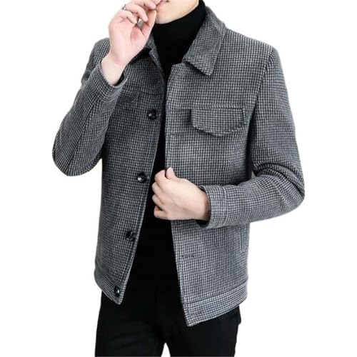 MQMYJSP Wollmischung Trenchcoat Wollmantel Herren Kurze schlanke karierte Jacke Herren Tweed Mantel Gray L von MQMYJSP