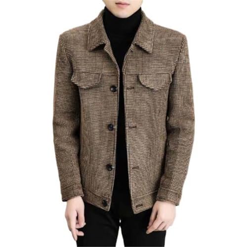 MQMYJSP Wollmischung Trenchcoat Wollmantel Herren Kurze schlanke karierte Jacke Herren Tweed Mantel Khaki XS von MQMYJSP