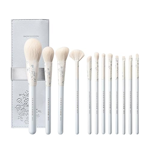 MQPALZKD Celadon Make-up-Pinsel-Set mit langem Stab, Holzgriff, tragbar, Lidschatten, loser Puderpinsel, Geschenkbox, 12 Stück von MQPALZKD