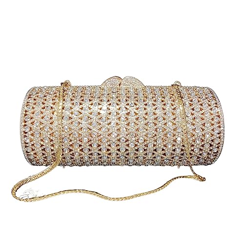 MQPALZKD Cylindrical Dinner Bag Hand Bag With An Empty Metal Case Inlaid With Rhinestone Hand Bag von MQPALZKD
