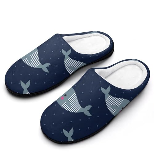 Gestreifter Blauer Fisch Hausschuhe Damen Warme Kunstwolle Memory Foam Slippers Rutschfeste Pantoffeln Gestreifter Blauer Fisch Hausschuhe Damen Warme Kunstwolle Memory Foam Slippers Rutschfeste Pantoffeln von MQPYWLH