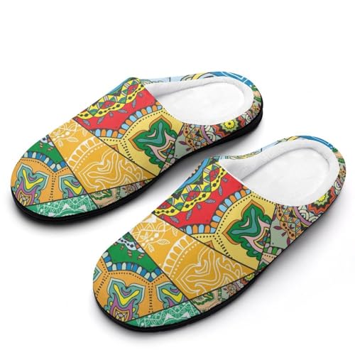 Klassisches Mandala Hausschuhe Damen Warme Kunstwolle Memory Foam Slippers Rutschfeste Pantoffeln von MQPYWLH