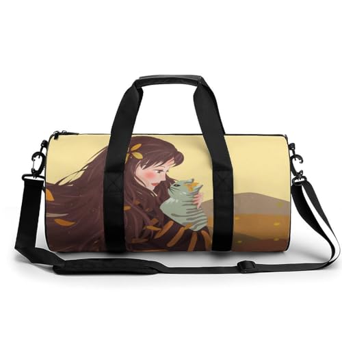 Kleines Mädchen Katze Sport Duffel Bag Sporttasche Reisetasche Handgepäck Tasche Schwimmtasche Weekender Bag 45x23x23cm von MQPYWLH