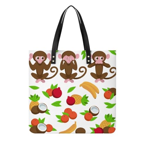 MQPYWLH Affe Banane Damen Shopper Handtasche Umhängetasche Schultertasche Für Büro Schule Einkauf 39x39cm von MQPYWLH