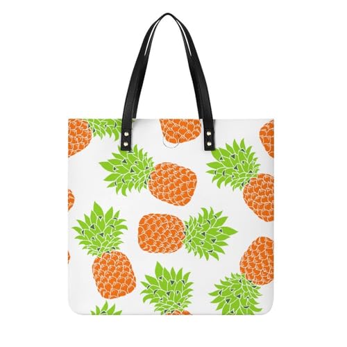 MQPYWLH Ananas Weiß Damen Shopper Handtasche Umhängetasche Schultertasche Für Büro Schule Einkauf 39x39cm von MQPYWLH