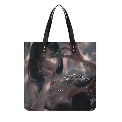 MQPYWLH Anime-Mädchen Damen Shopper Handtasche Umhängetasche Schultertasche Für Büro Schule Einkauf 39x39cm von MQPYWLH