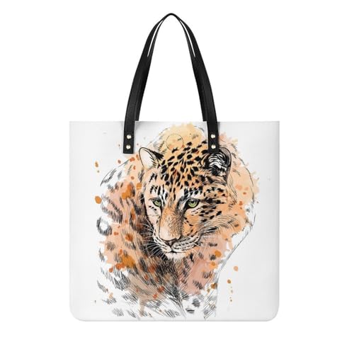 MQPYWLH Aquarell-Leopard Damen Shopper Handtasche Umhängetasche Schultertasche Für Büro Schule Einkauf 39x39cm von MQPYWLH