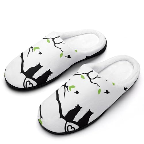 MQPYWLH Baum Und Katze Hausschuhe Damen Warme Kunstwolle Memory Foam Slippers Rutschfeste Pantoffeln von MQPYWLH