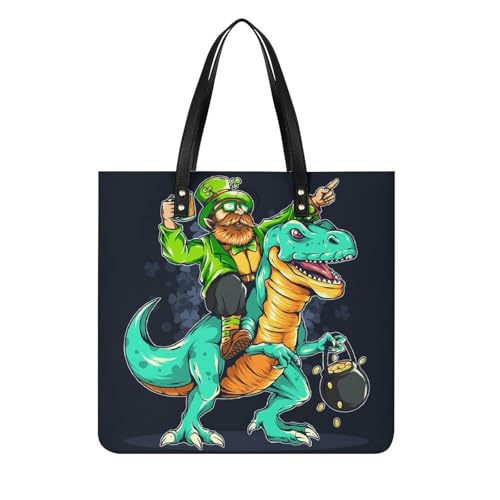 MQPYWLH Bier-Dinosaurier Damen Shopper Handtasche Umhängetasche Schultertasche Für Büro Schule Einkauf 39x39cm von MQPYWLH
