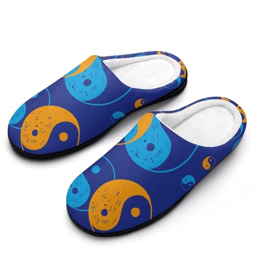 MQPYWLH Blau-Gelbes Tai Chi Hausschuhe Damen Warme Kunstwolle Memory Foam Slippers Rutschfeste Pantoffeln von MQPYWLH