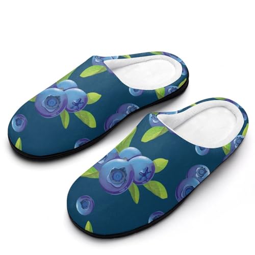 MQPYWLH Blaue Frucht Hausschuhe Damen Warme Kunstwolle Memory Foam Slippers Rutschfeste Pantoffeln von MQPYWLH