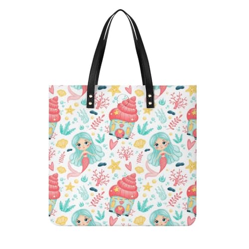 MQPYWLH Blaue Meerjungfrau Damen Shopper Handtasche Umhängetasche Schultertasche Für Büro Schule Einkauf 39x39cm von MQPYWLH