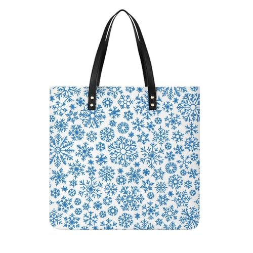 MQPYWLH Blaue Schneeflocke Damen Shopper Handtasche Umhängetasche Schultertasche Für Büro Schule Einkauf 39x39cm von MQPYWLH
