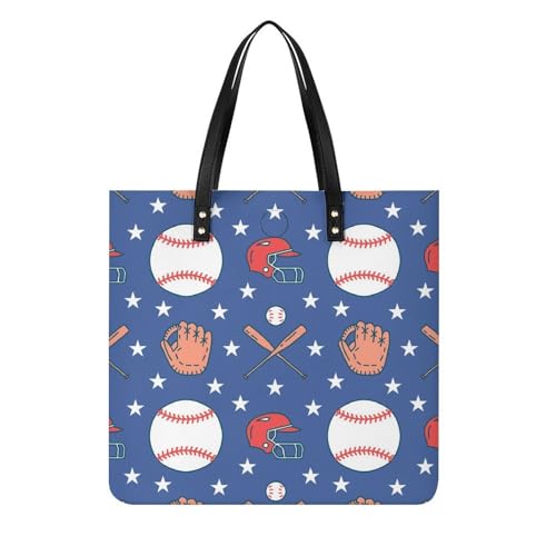 MQPYWLH Blaue Sterne Baseball Damen Shopper Handtasche Umhängetasche Schultertasche Für Büro Schule Einkauf 39x39cm von MQPYWLH