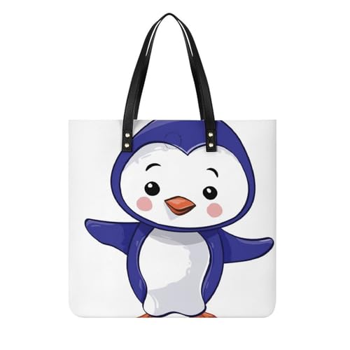 MQPYWLH Blauer Pinguin Damen Shopper Handtasche Umhängetasche Schultertasche Für Büro Schule Einkauf 39x39cm von MQPYWLH