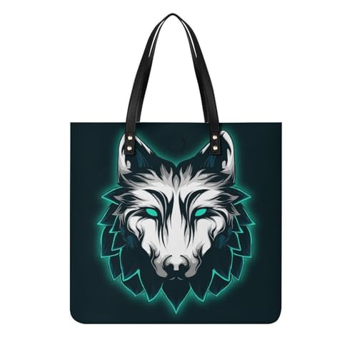MQPYWLH Blauer Wolf Damen Shopper Handtasche Umhängetasche Schultertasche Für Büro Schule Einkauf 39x39cm von MQPYWLH