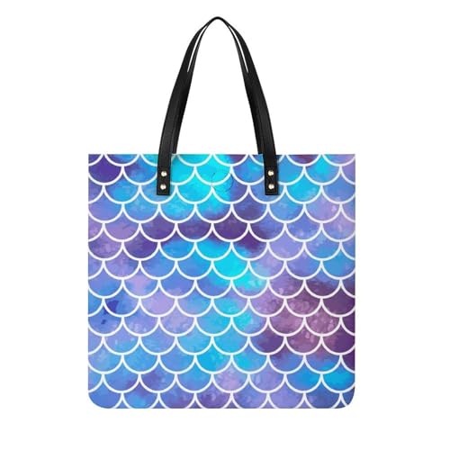 MQPYWLH Blaulila Meerjungfrau Damen Shopper Handtasche Umhängetasche Schultertasche Für Büro Schule Einkauf 39x39cm von MQPYWLH