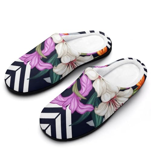 MQPYWLH Blütenfarbe Hausschuhe Damen Warme Kunstwolle Memory Foam Slippers Rutschfeste Pantoffeln von MQPYWLH