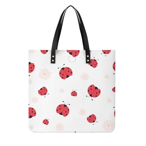 MQPYWLH Blumen-Marienkäfer Damen Shopper Handtasche Umhängetasche Schultertasche Für Büro Schule Einkauf 39x39cm von MQPYWLH