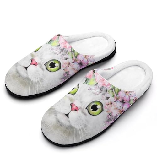 MQPYWLH Blumen Weiße Katze Hausschuhe Damen Warme Kunstwolle Memory Foam Slippers Rutschfeste Pantoffeln MQPYWLH Blumen Weiße Katze Hausschuhe Damen Warme Kunstwolle Memory Foam Slippers Rutschfeste Pantoffeln von MQPYWLH
