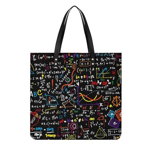 MQPYWLH Bunt Mathematik Damen Shopper Handtasche Umhängetasche Schultertasche Für Büro Schule Einkauf 39x39cm von MQPYWLH