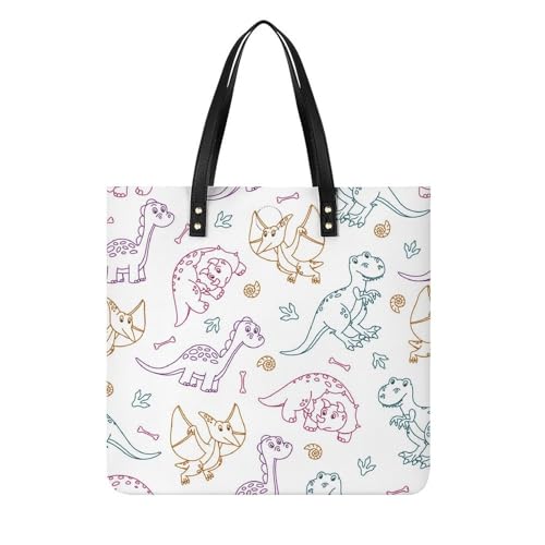 MQPYWLH Bunte Dinosaurier Damen Shopper Handtasche Umhängetasche Schultertasche Für Büro Schule Einkauf 39x39cm von MQPYWLH