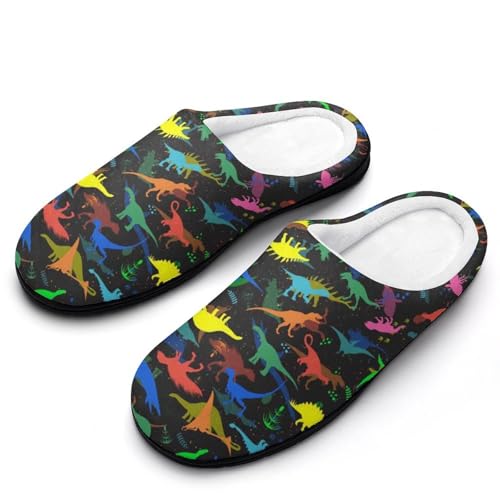 MQPYWLH Bunte Dinosaurier Hausschuhe Damen Warme Kunstwolle Memory Foam Slippers Rutschfeste Pantoffeln von MQPYWLH