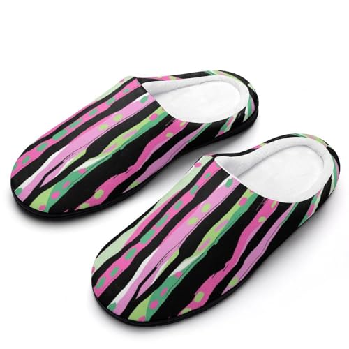 MQPYWLH Bunte Streifen Hausschuhe Damen Warme Kunstwolle Memory Foam Slippers Rutschfeste Pantoffeln von MQPYWLH