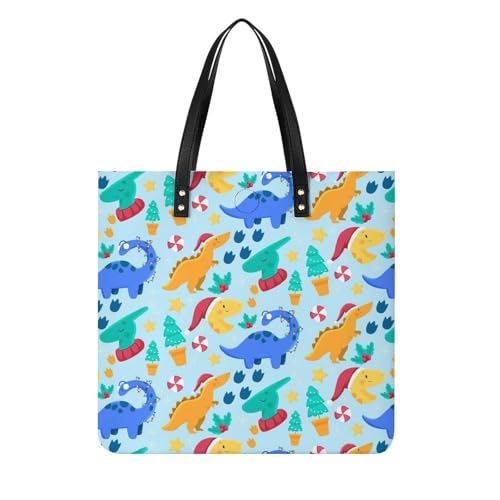 MQPYWLH Bunter Dinosaurier Damen Shopper Handtasche Umhängetasche Schultertasche Für Büro Schule Einkauf 39x39cm von MQPYWLH