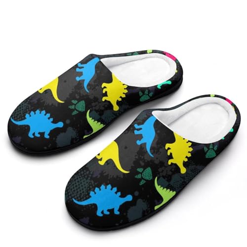 MQPYWLH Bunter Dinosaurier Hausschuhe Damen Warme Kunstwolle Memory Foam Slippers Rutschfeste Pantoffeln von MQPYWLH