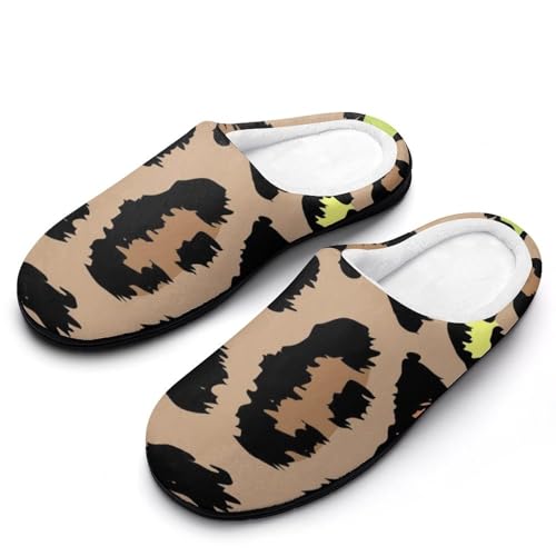 MQPYWLH Bunter Leopard Hausschuhe Damen Warme Kunstwolle Memory Foam Slippers Rutschfeste Pantoffeln von MQPYWLH