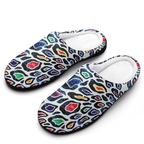 MQPYWLH Bunter Pfauenschwanz Hausschuhe Damen Warme Kunstwolle Memory Foam Slippers Rutschfeste Pantoffeln von MQPYWLH