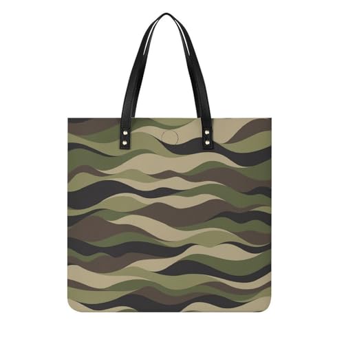 MQPYWLH Camouflage Grün Damen Shopper Handtasche Umhängetasche Schultertasche Für Büro Schule Einkauf 39x39cm von MQPYWLH