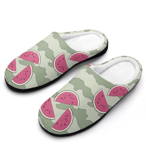 MQPYWLH Camouflage-Wassermelone Hausschuhe Damen Warme Kunstwolle Memory Foam Slippers Rutschfeste Pantoffeln von MQPYWLH