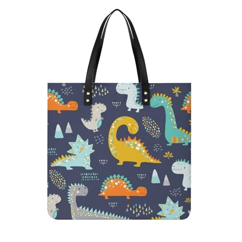 MQPYWLH Cartoon-Dinosaurier Damen Shopper Handtasche Umhängetasche Schultertasche Für Büro Schule Einkauf 39x39cm von MQPYWLH