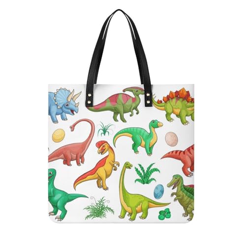 MQPYWLH Cartoon-Dinosaurier Damen Shopper Handtasche Umhängetasche Schultertasche Für Büro Schule Einkauf 39x39cm von MQPYWLH