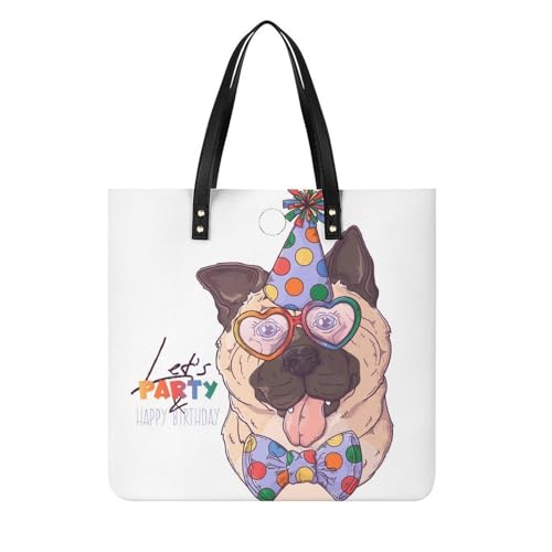 MQPYWLH Cartoon-Mops Damen Shopper Handtasche Umhängetasche Schultertasche Für Büro Schule Einkauf 39x39cm von MQPYWLH