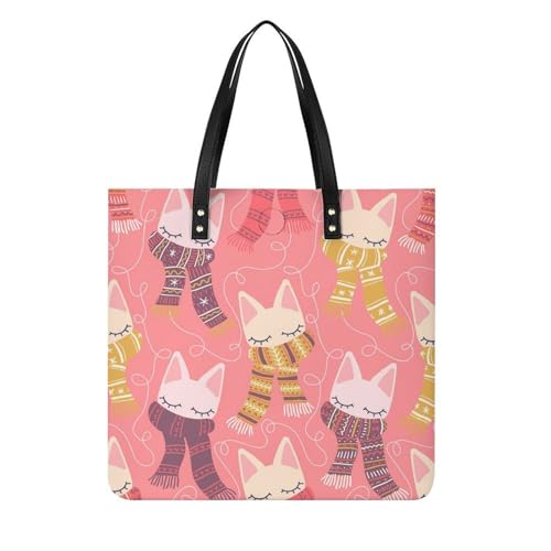 MQPYWLH Cartoon-Schal-Katze Damen Shopper Handtasche Umhängetasche Schultertasche Für Büro Schule Einkauf 39x39cm von MQPYWLH