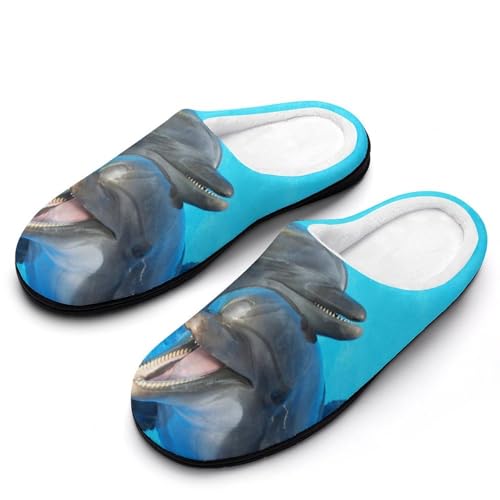 MQPYWLH Delphin Hausschuhe Damen Warme Kunstwolle Memory Foam Slippers Rutschfeste Pantoffeln von MQPYWLH