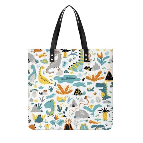MQPYWLH Dinosaurier Damen Shopper Handtasche Umhängetasche Schultertasche Für Büro Schule Einkauf 39x39cm von MQPYWLH
