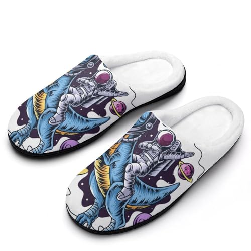 MQPYWLH Dinosaurier Im Weltraum Hausschuhe Damen Warme Kunstwolle Memory Foam Slippers Rutschfeste Pantoffeln von MQPYWLH