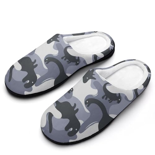 MQPYWLH Dinosaurier-Tarnung Hausschuhe Damen Warme Kunstwolle Memory Foam Slippers Rutschfeste Pantoffeln von MQPYWLH